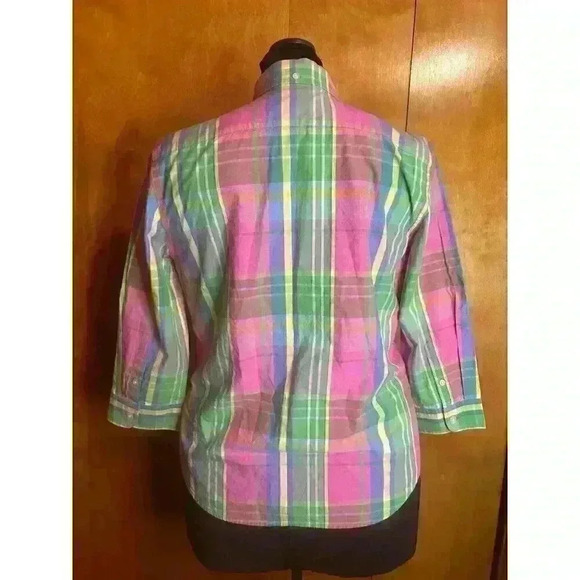 Ralph Lauren Girls Bright Pink Multicolour Plaid 3/4 Sleeve‎ Button Down Shirt M - Picture 4 of 13